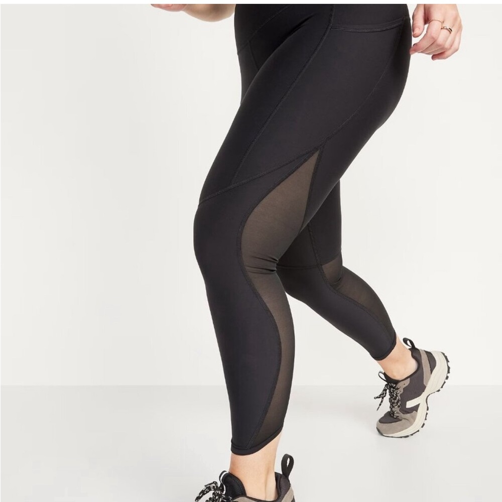 High waisted power soft mesh panel 7/8 crop legging
